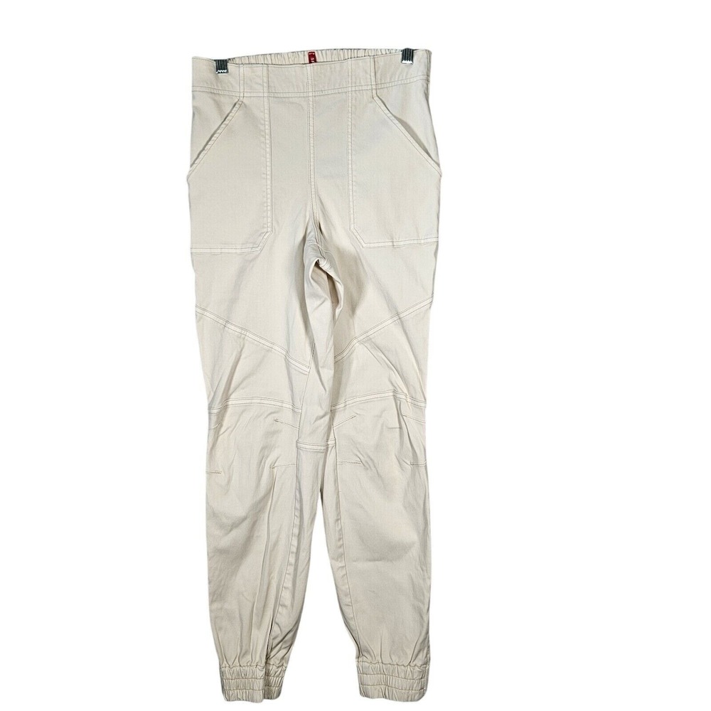 SPANX Jeans Women's M 28x29.5 Stretch Twill Cargo‎ Ivory Pockets Hem Zip Joggers